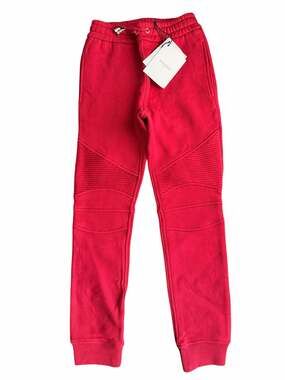 Balmain Kids Moto Sweatpants Red Size 8 NWT $355 Retail Ribbed Biker Joggers